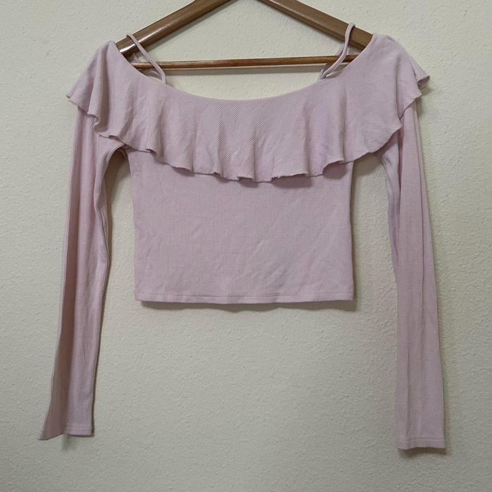 Light pink ruffle knit crop top